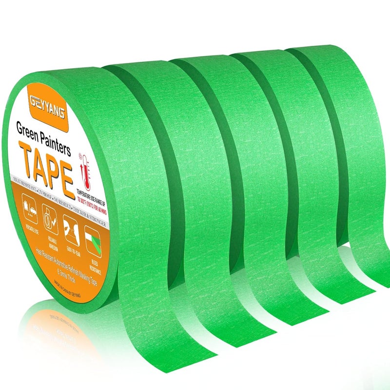 G GEYYANG GEYYANG Automotive Masking Tape - Heat Resistant Green Painters Tape for Auto Body Spray Painting, Multi-Surface Painters Tape for DIY, Labeling, Art, Car, 1 inch x 55 Yards, 5 Rolls - Image 1